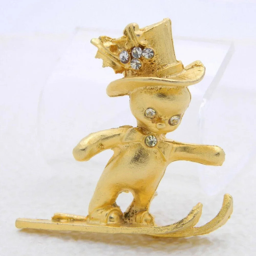 Gold Tone Clear Rhinestone Male Boy Holiday